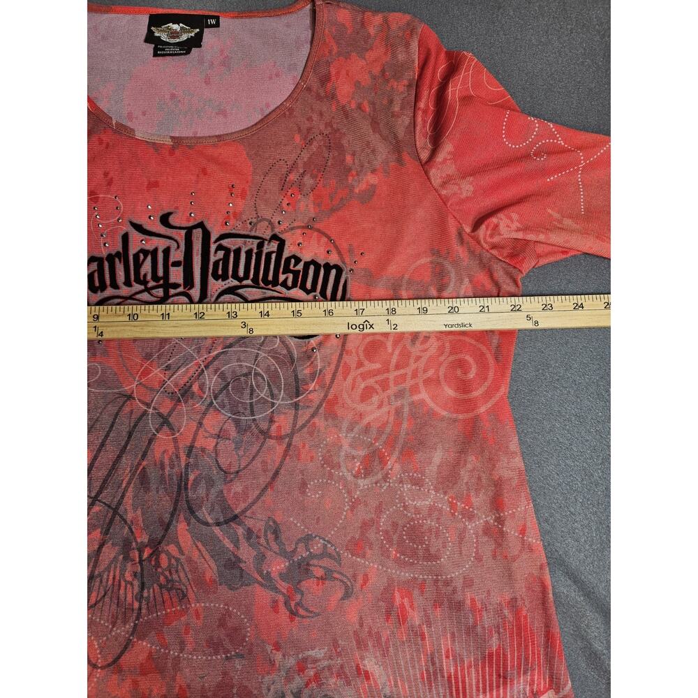 VTG Harley Davidson Top Womens 1W Velvet Studded Mesh USA Made Y2K Biker - Picture 5 of 8